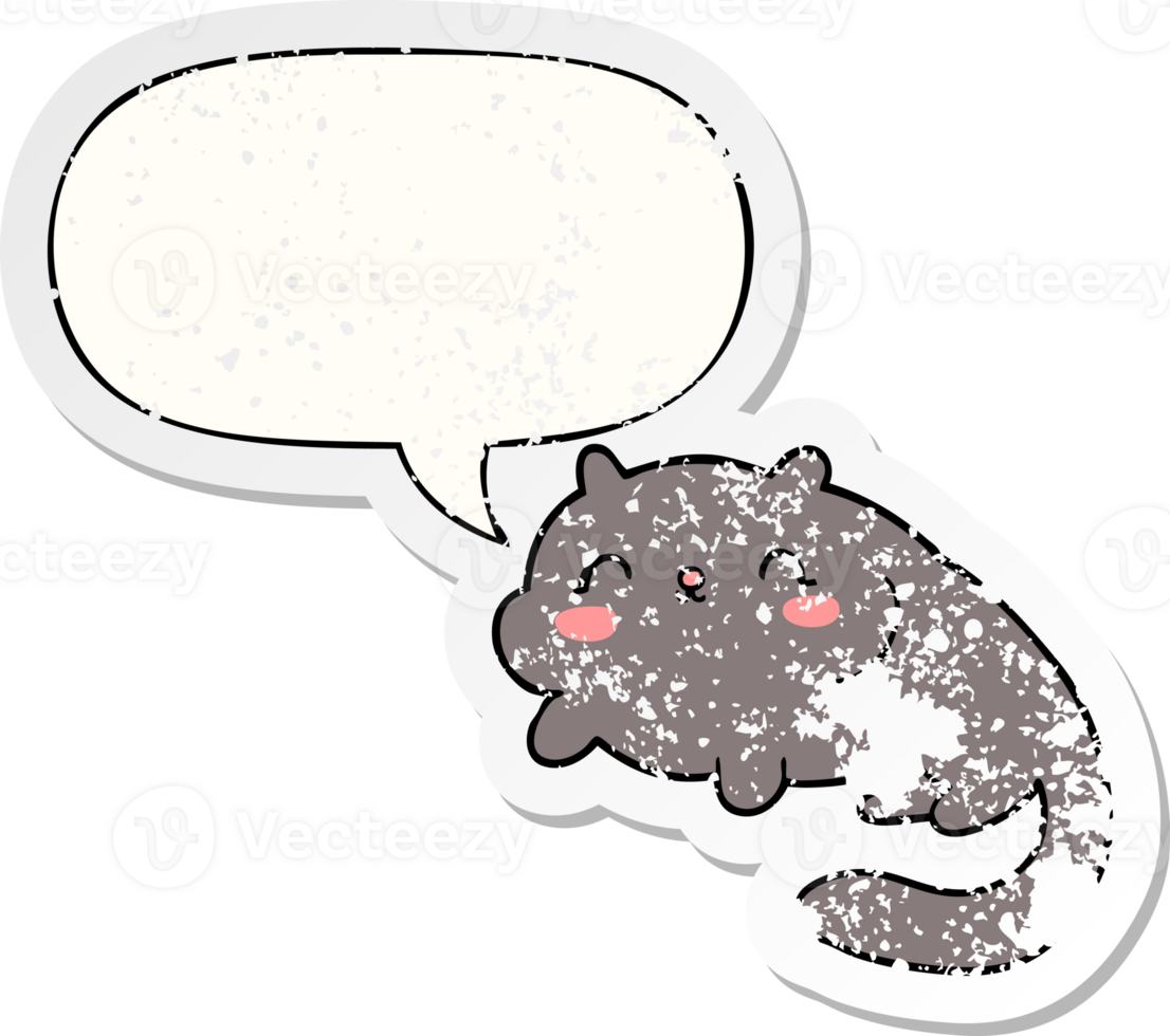 cartoon cat with speech bubble distressed distressed old sticker png