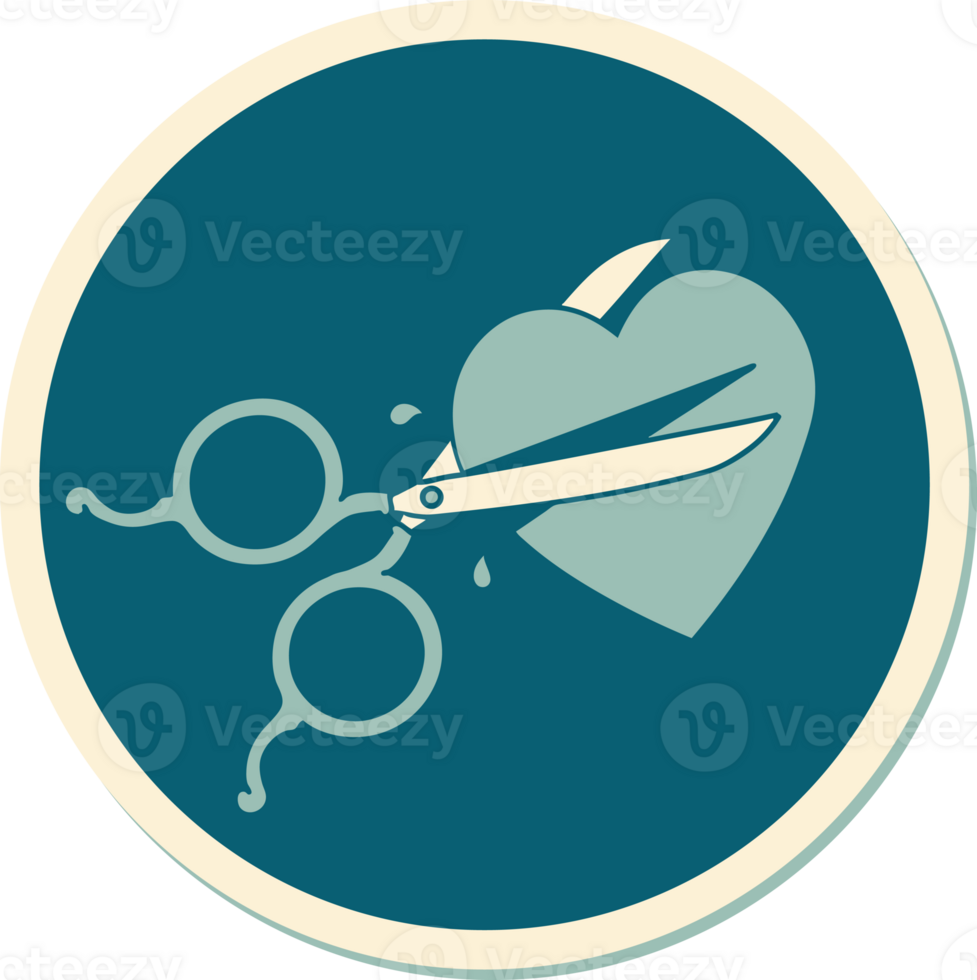 sticker of tattoo in traditional style of scissors cutting a heart png