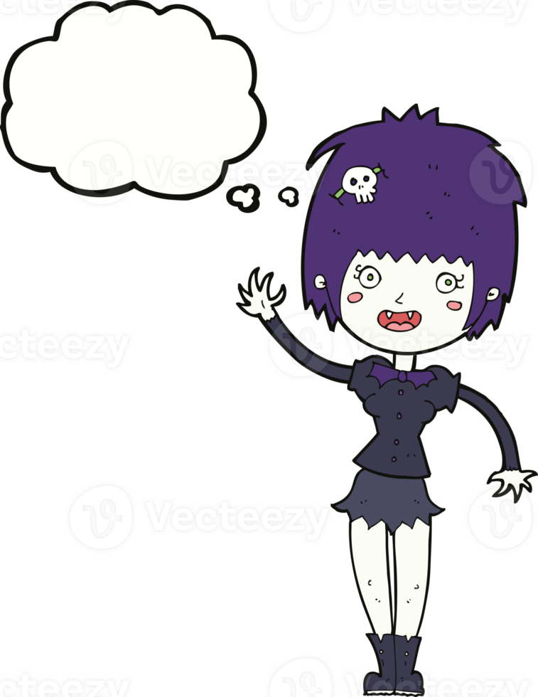 cartoon waving vampire girl with thought bubble png