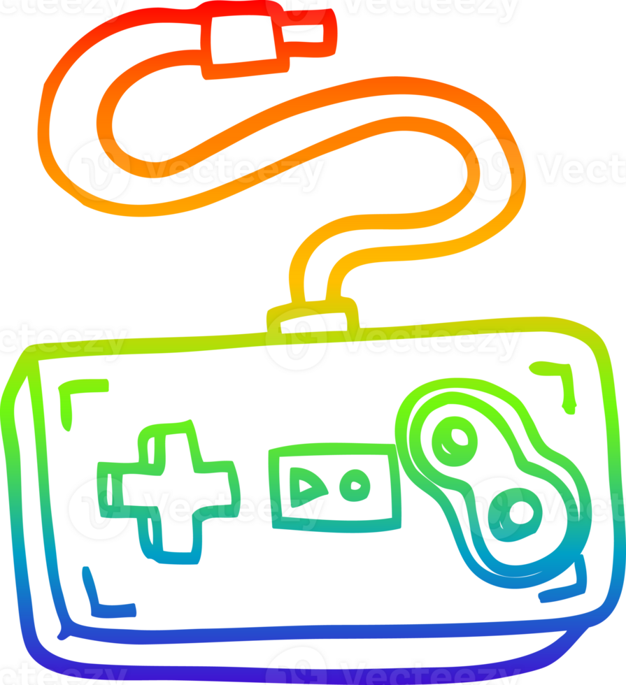 rainbow gradient line drawing of a cartoon game controller png