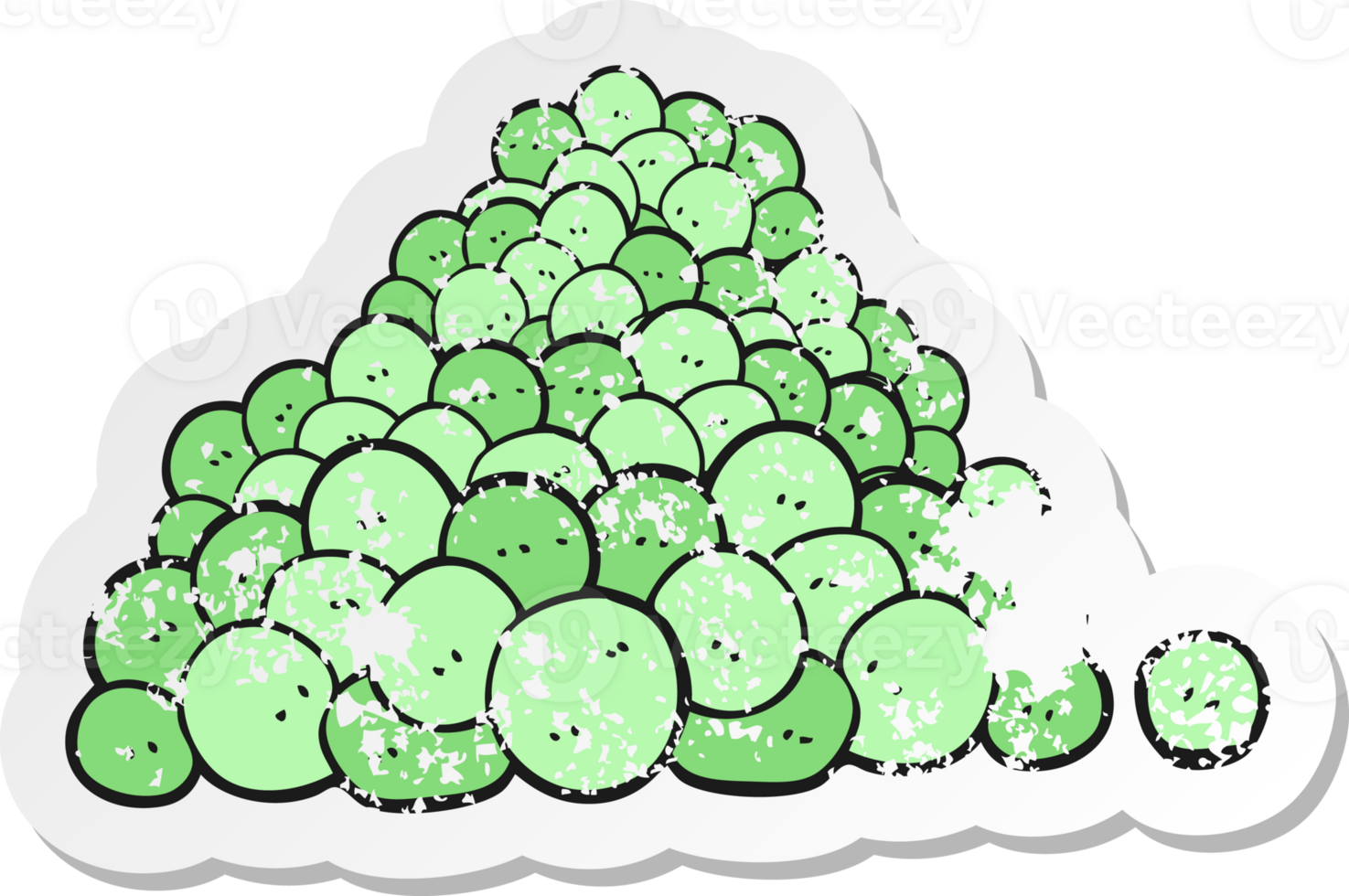 retro distressed sticker of a cartoon peas in pod png