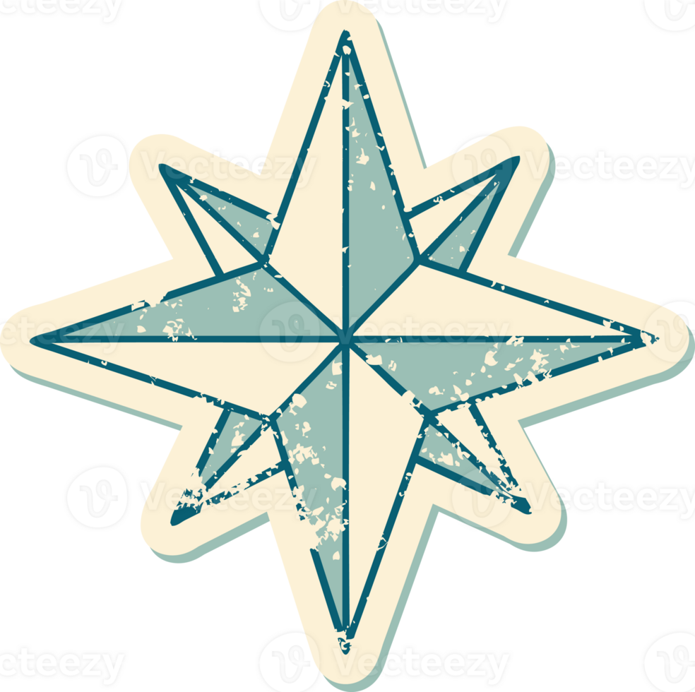 iconic distressed sticker tattoo style image of a star png