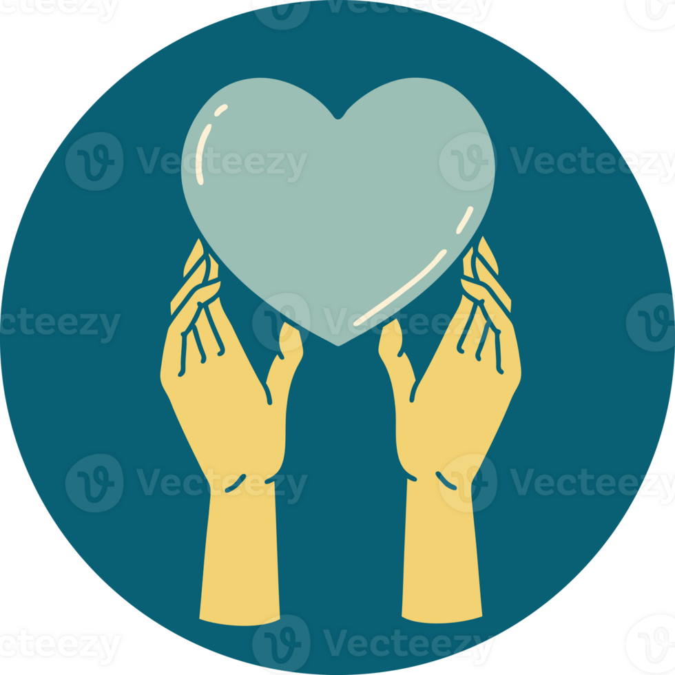 iconic tattoo style image of hands reaching for a heart png