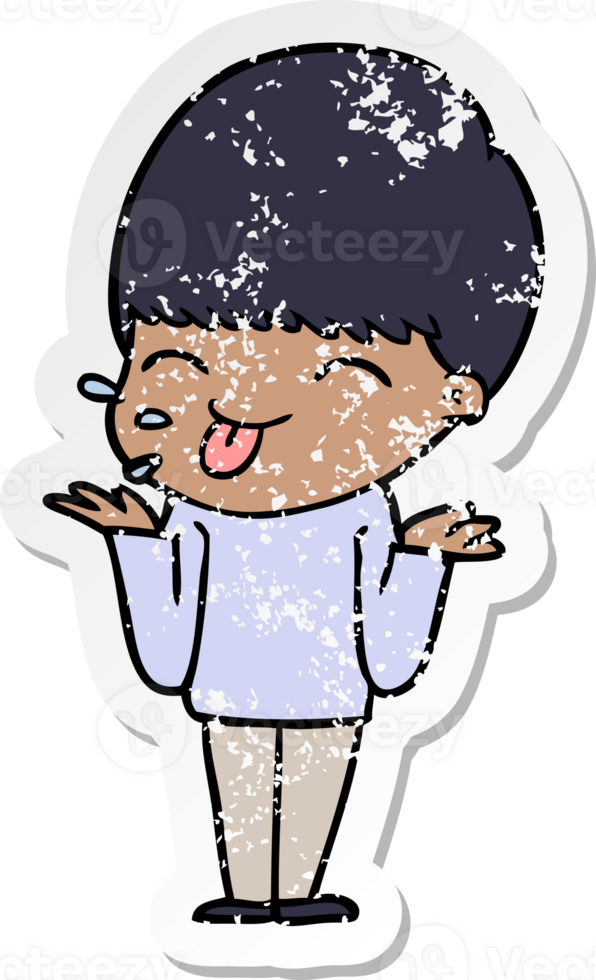 distressed sticker of a cartoon boy sticking out tongue png