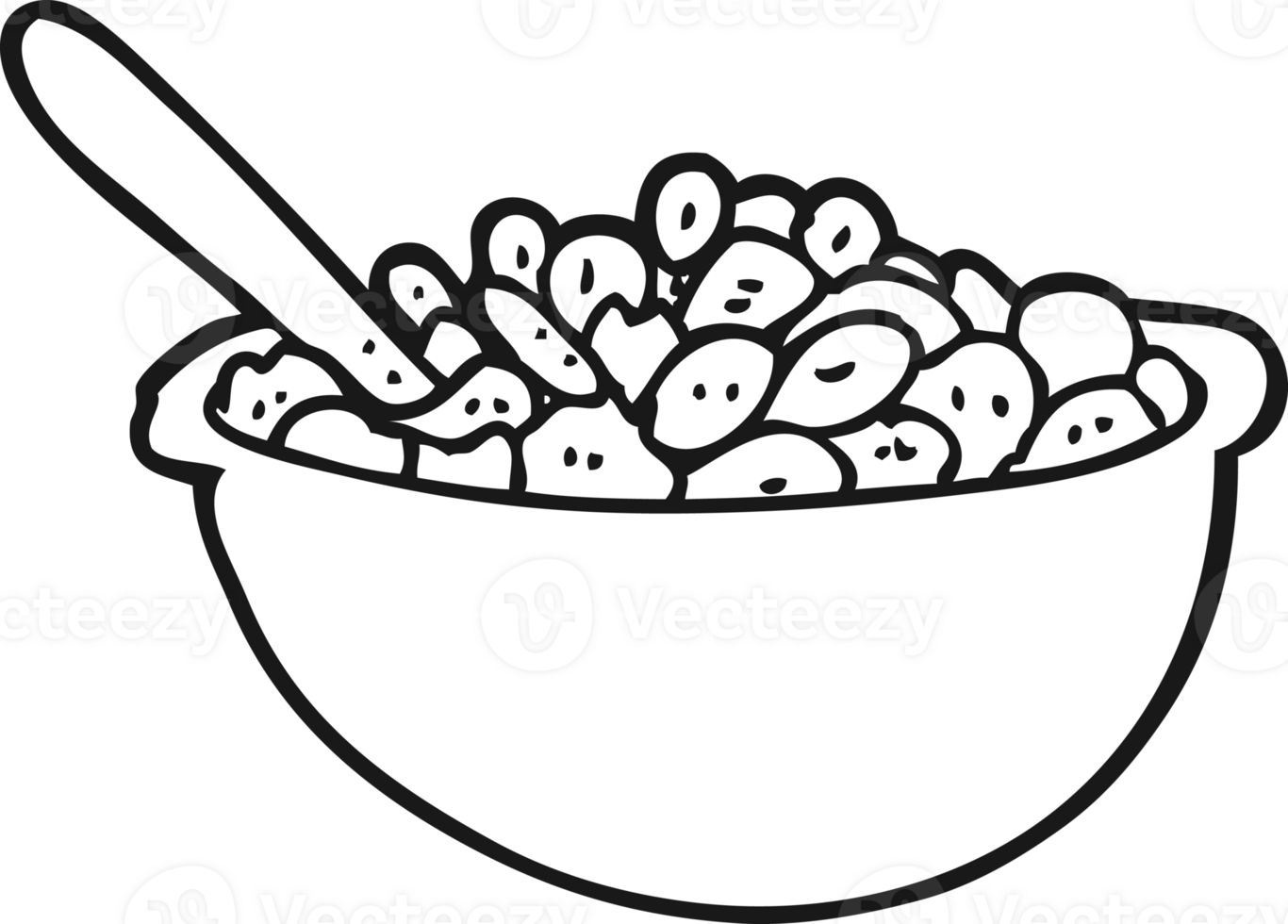 hand drawn black and white cartoon bowl of cereal png