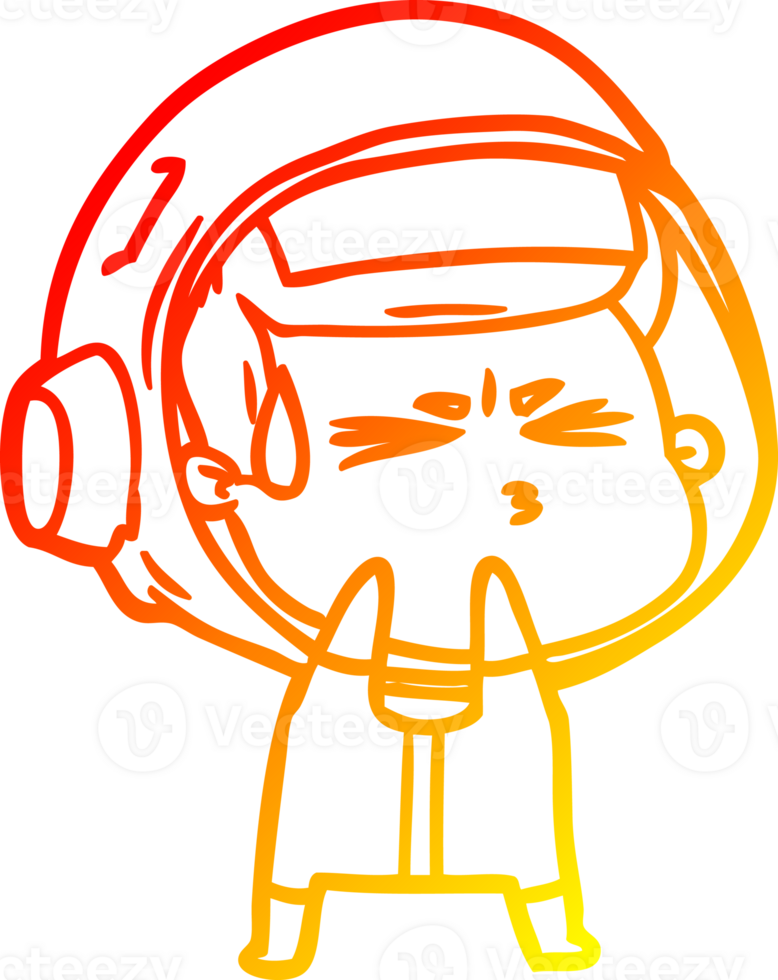 warm gradient line drawing of a cartoon stressed astronaut png