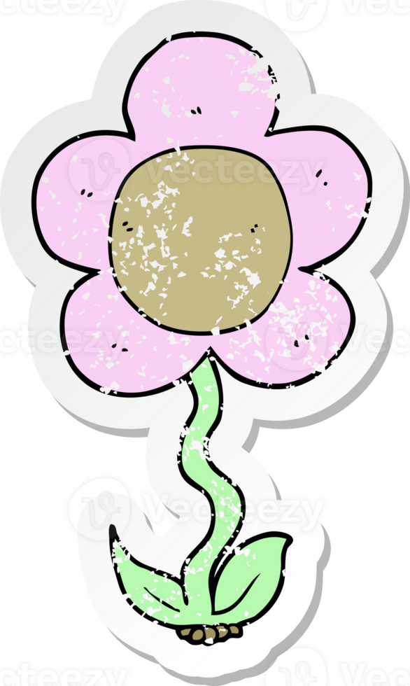 distressed sticker of a cartoon flower png