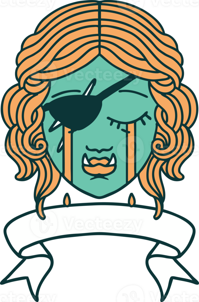 Retro Tattoo Style crying orc rogue character face png