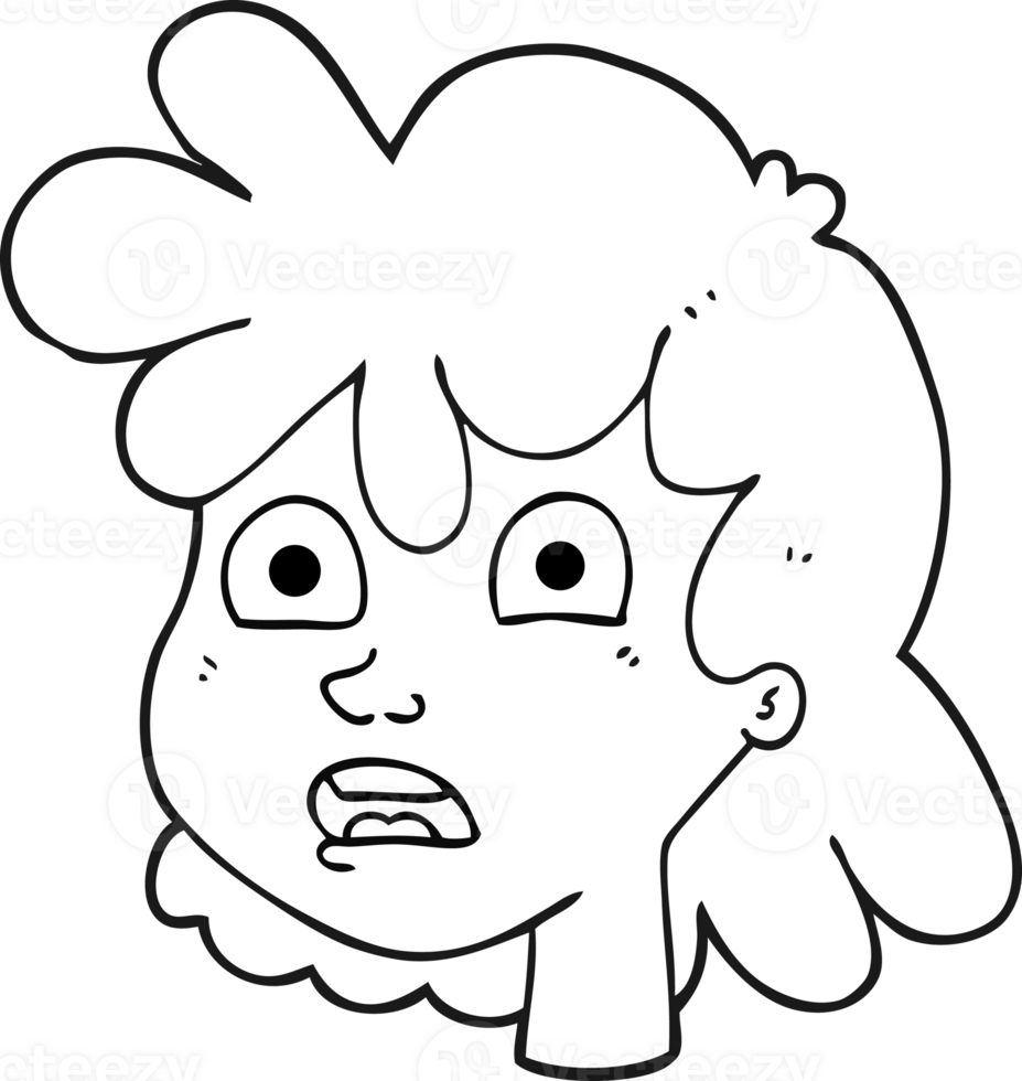 hand drawn black and white cartoon female face png