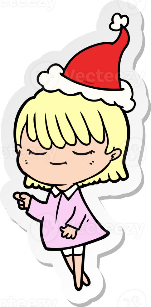 hand drawn sticker cartoon of a woman wearing santa hat png