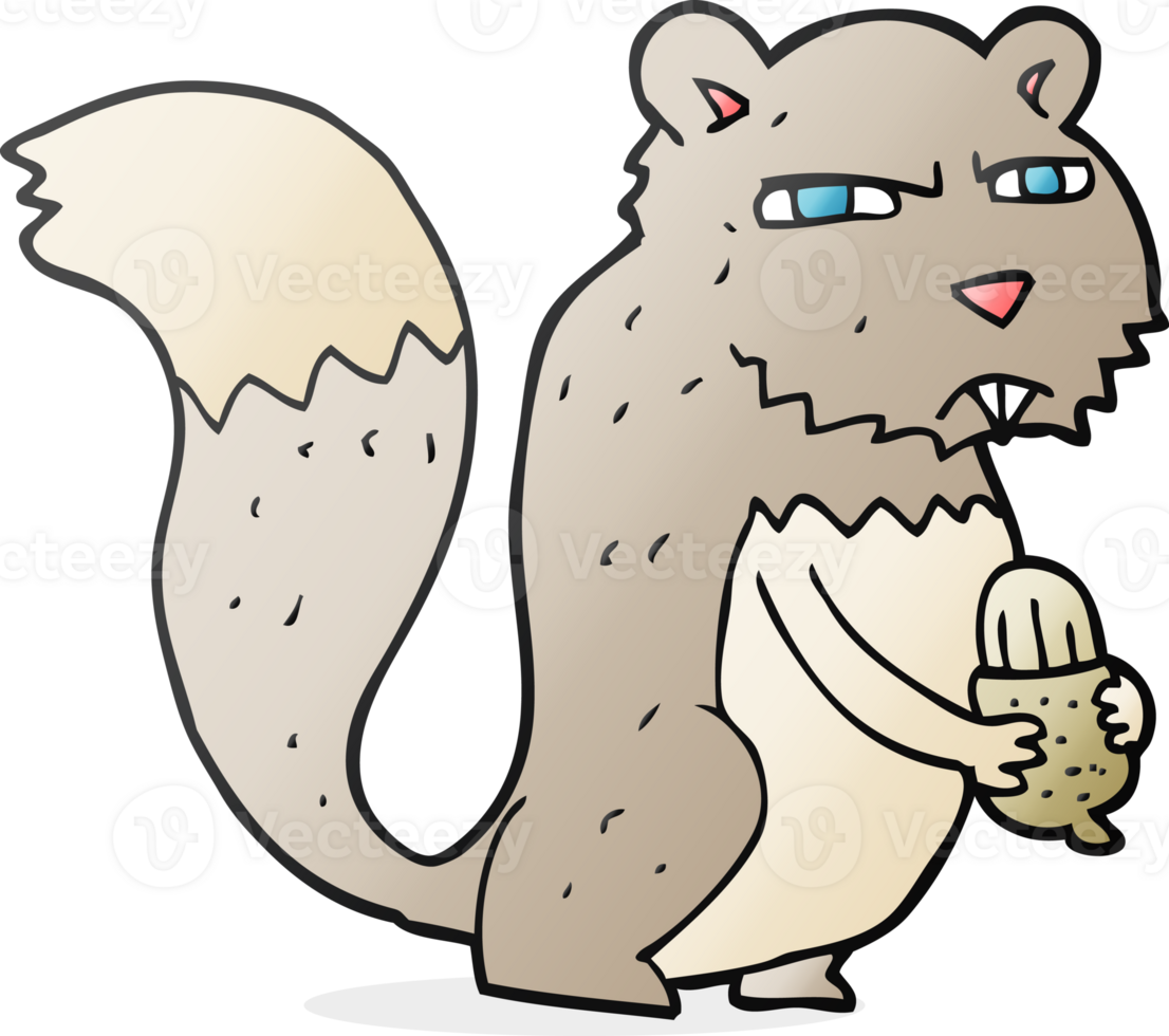 hand drawn cartoon angry squirrel with nut png