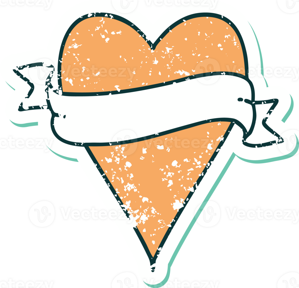 iconic distressed sticker tattoo style image of a heart and banner png