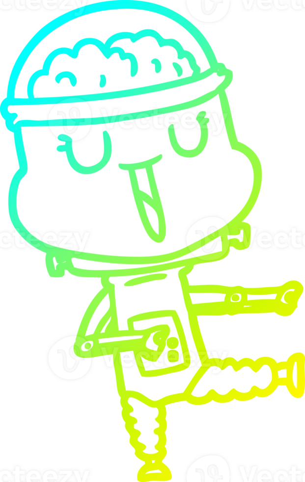 cold gradient line drawing of a happy cartoon robot png