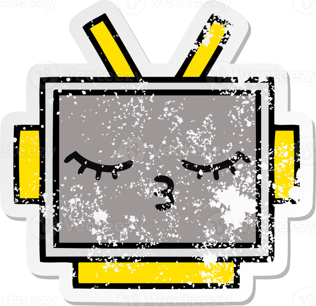 distressed sticker of a cute cartoon robot head png