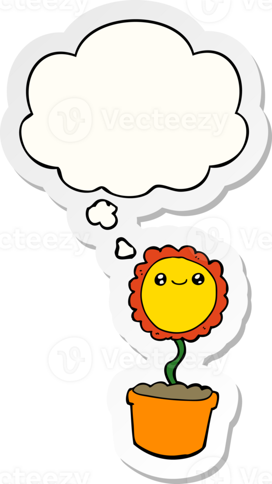 cartoon flower with thought bubble as a printed sticker png