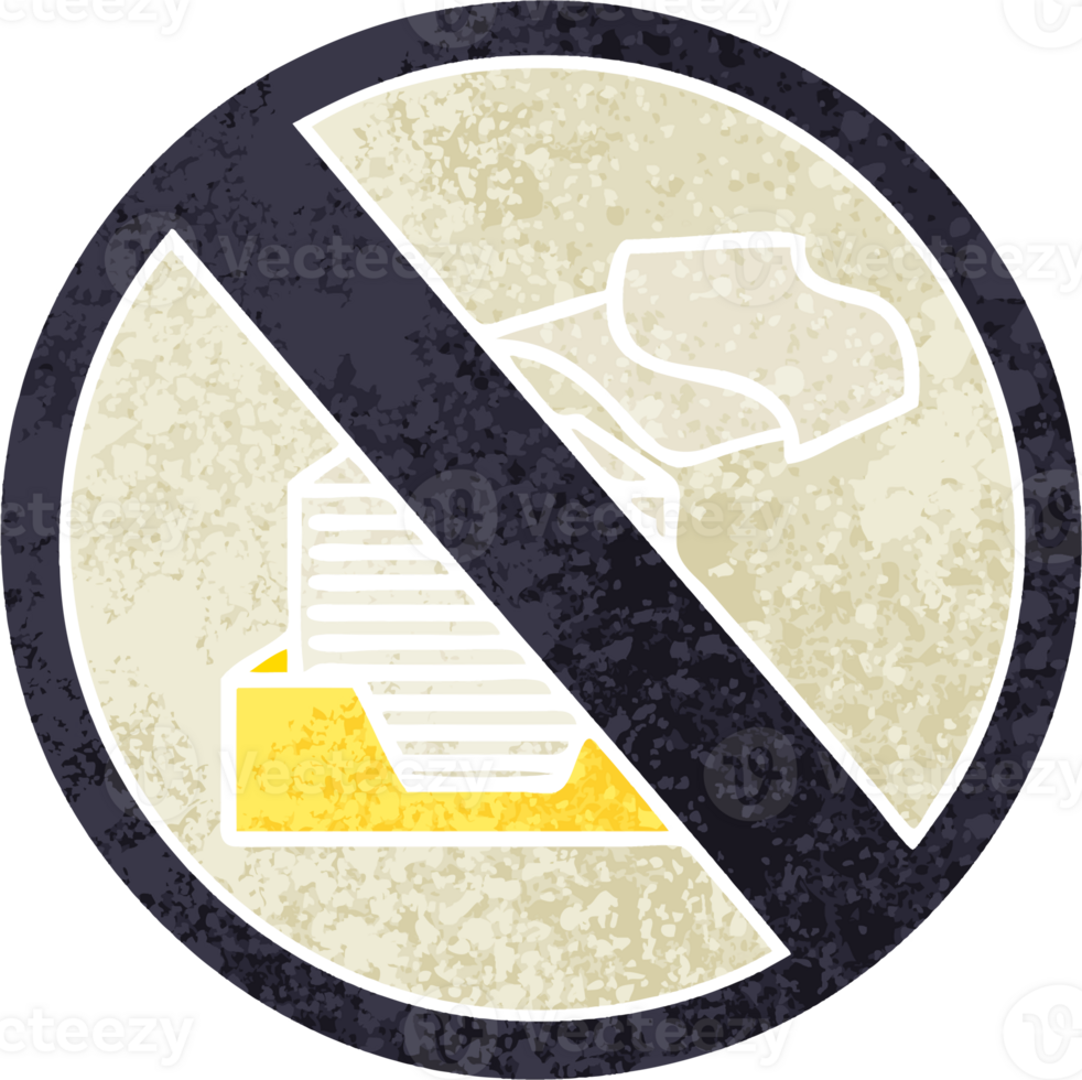 retro illustration style cartoon of a paper ban sign png