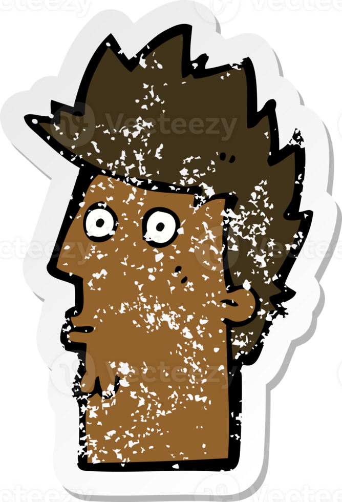 retro distressed sticker of a cartoon surprised face png