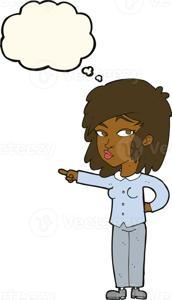 cartoon woman pointing with thought bubble png