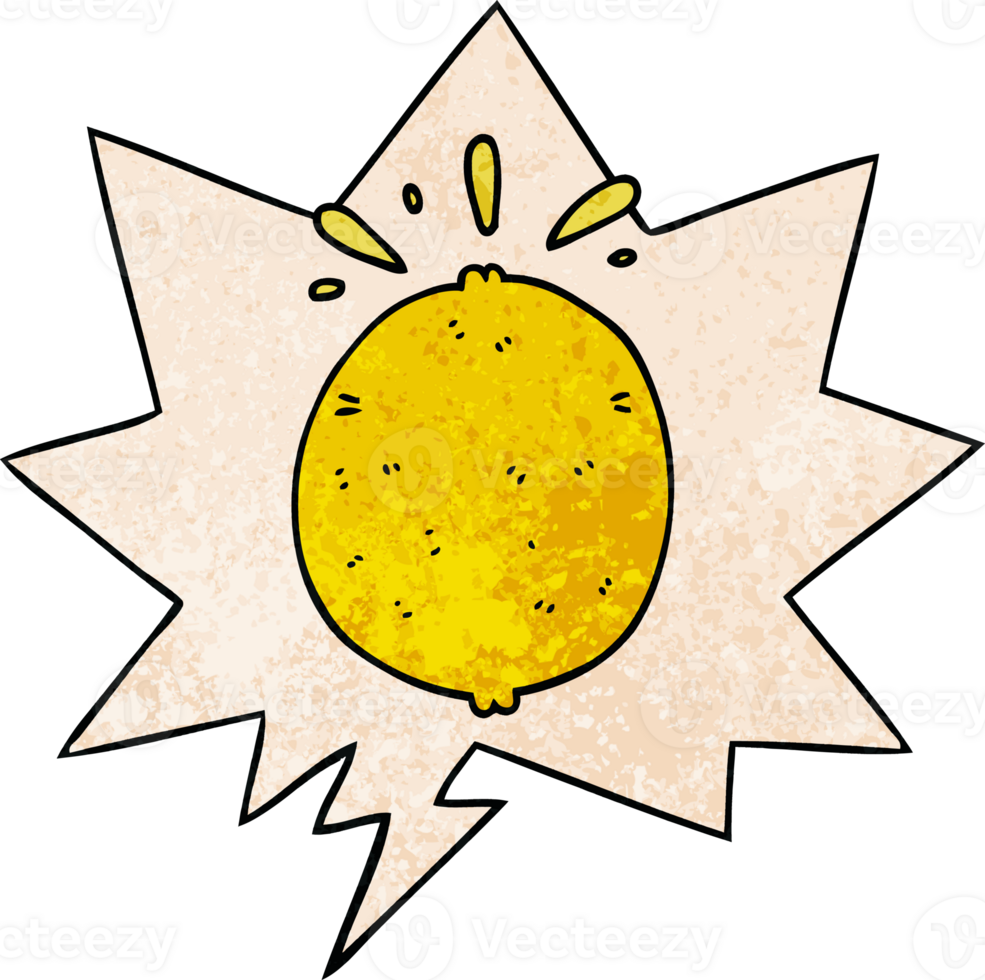 cartoon lemon with speech bubble in retro texture style png