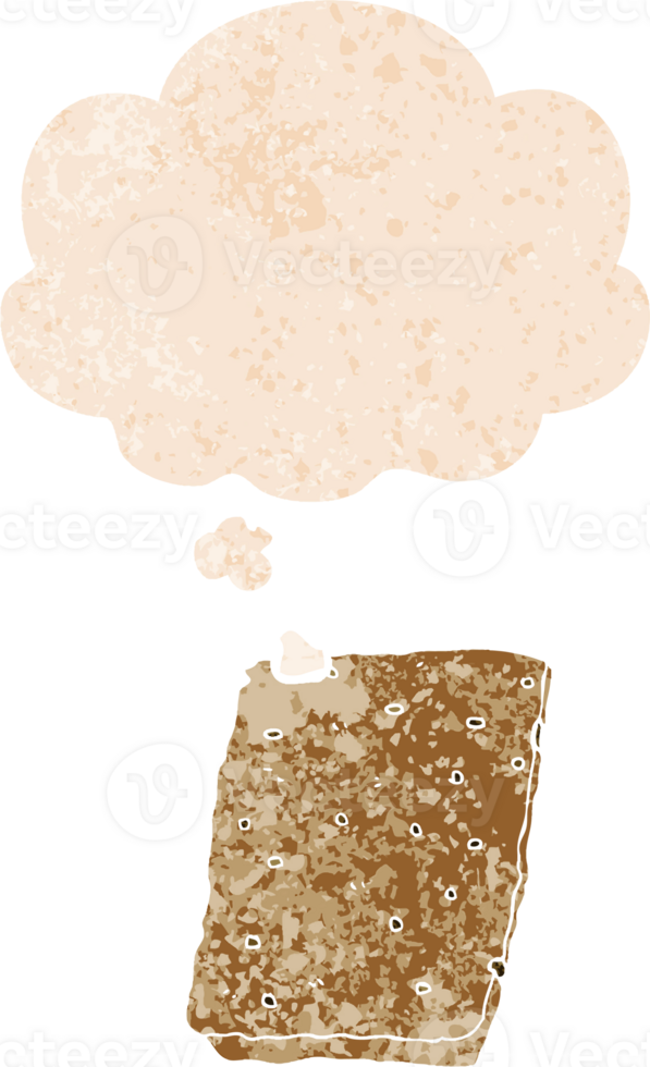 cartoon flapjack with thought bubble in grunge distressed retro textured style png