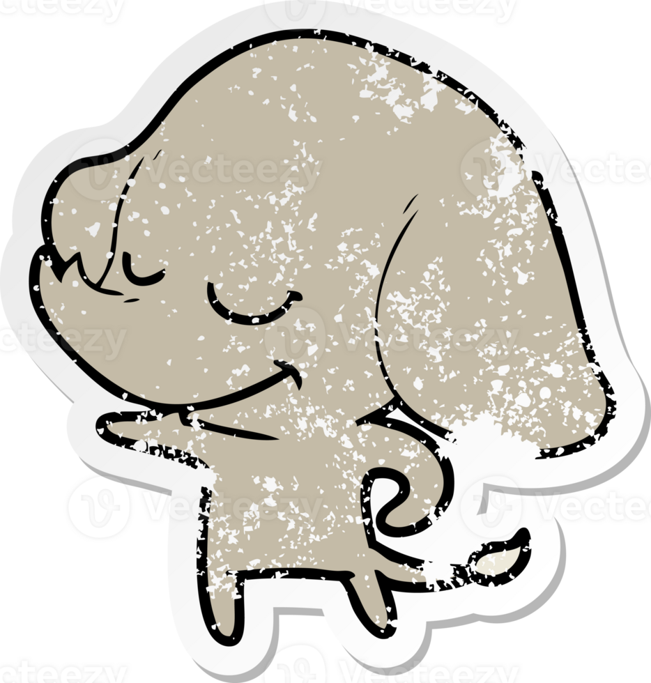 verontruste sticker van een cartoon lachende olifant png