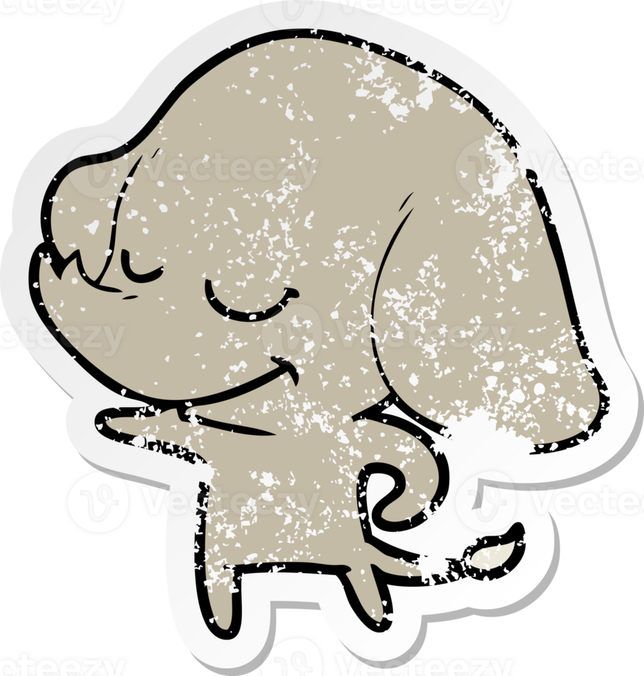 distressed sticker of a cartoon smiling elephant png