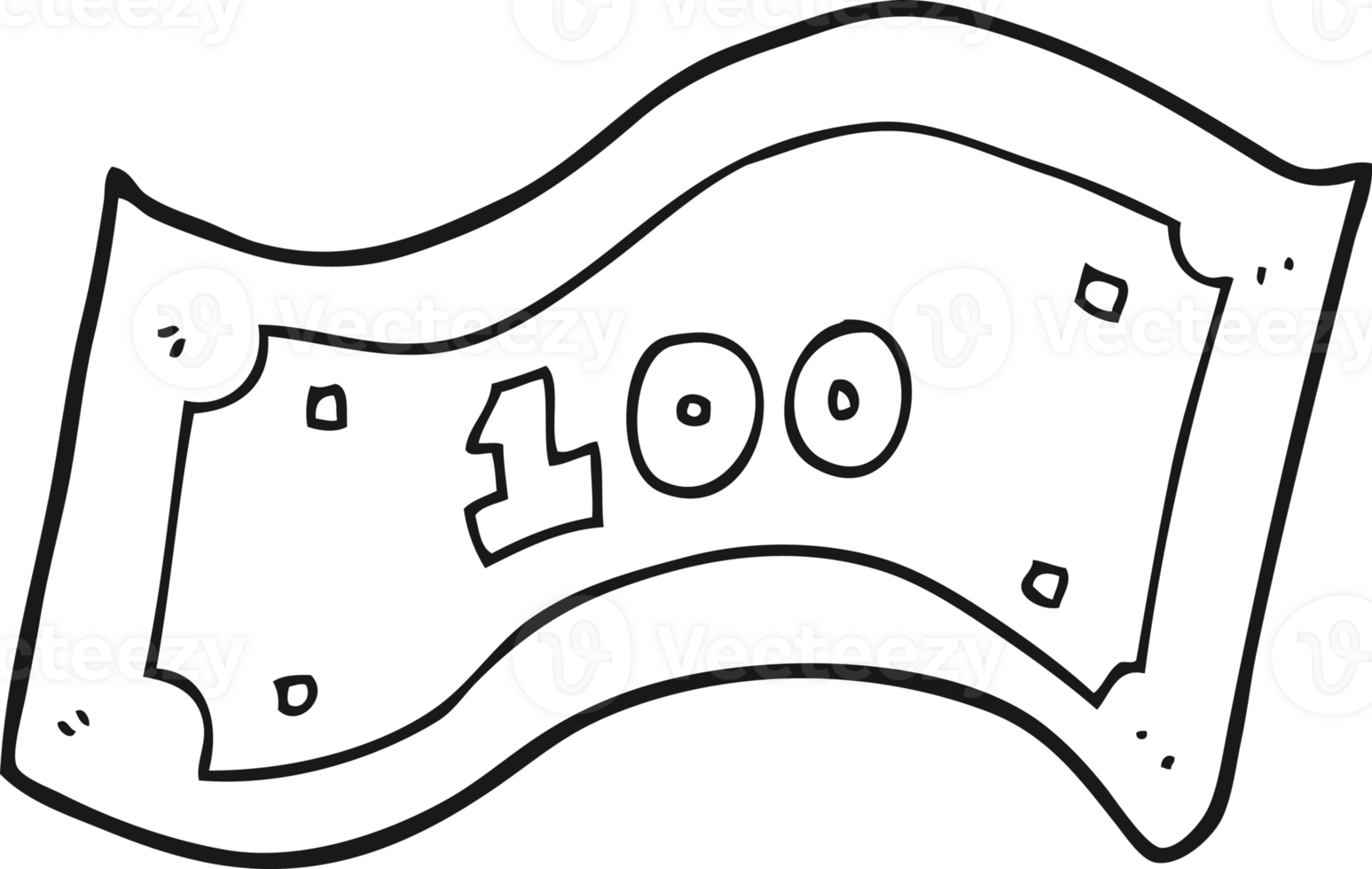 hand drawn black and white cartoon 100 dollar bill png