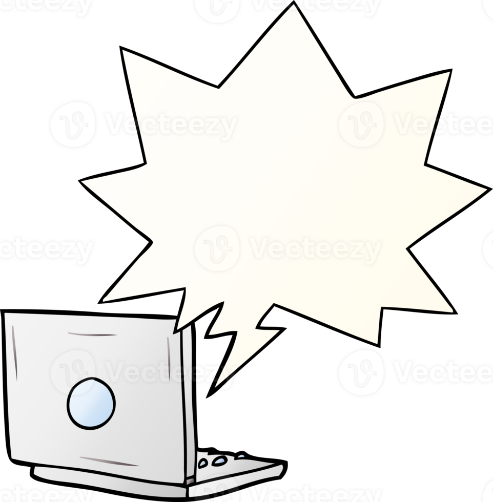cartoon laptop computer with speech bubble in smooth gradient style png