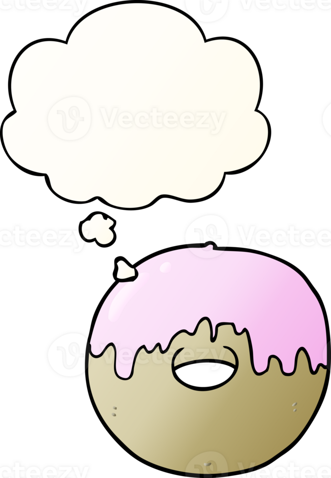 cartoon donut with thought bubble in smooth gradient style png