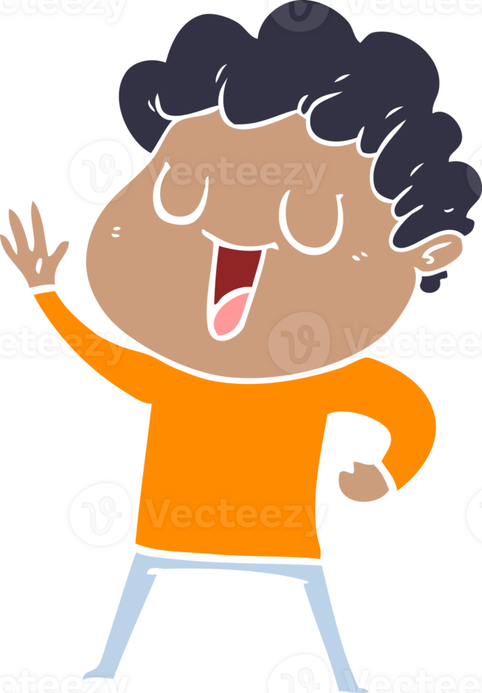 waving flat color style cartoon man png