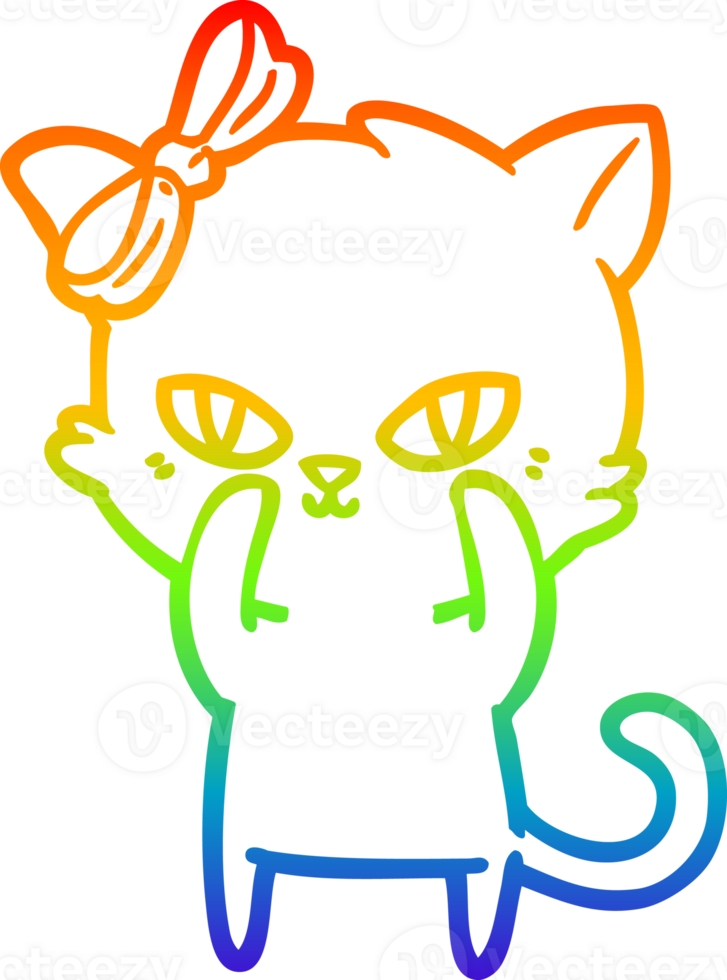 rainbow gradient line drawing of a cute cartoon cat png
