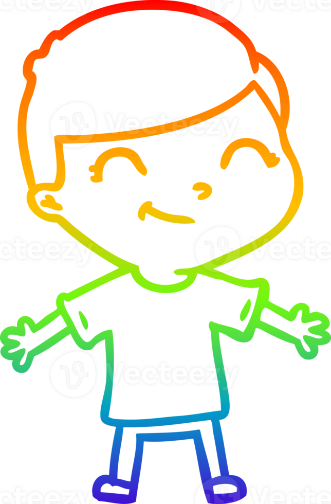 rainbow gradient line drawing of a cartoon boy smiling png