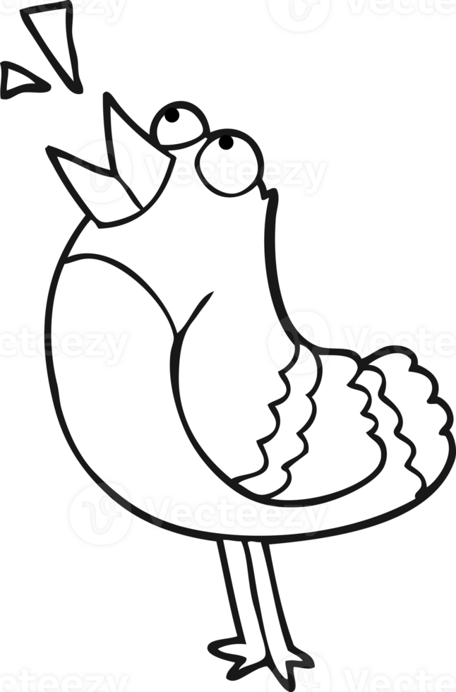 hand drawn black and white cartoon bird png
