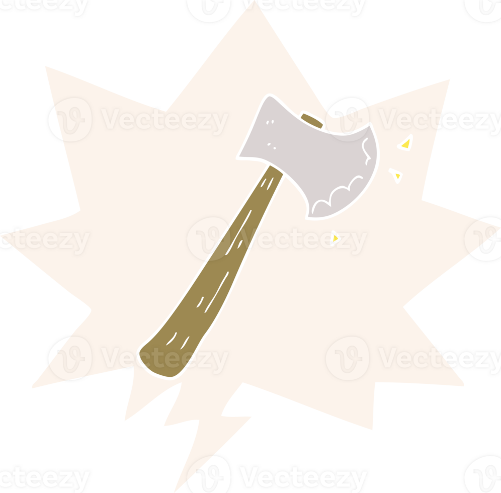 cartoon axe with speech bubble in retro style png