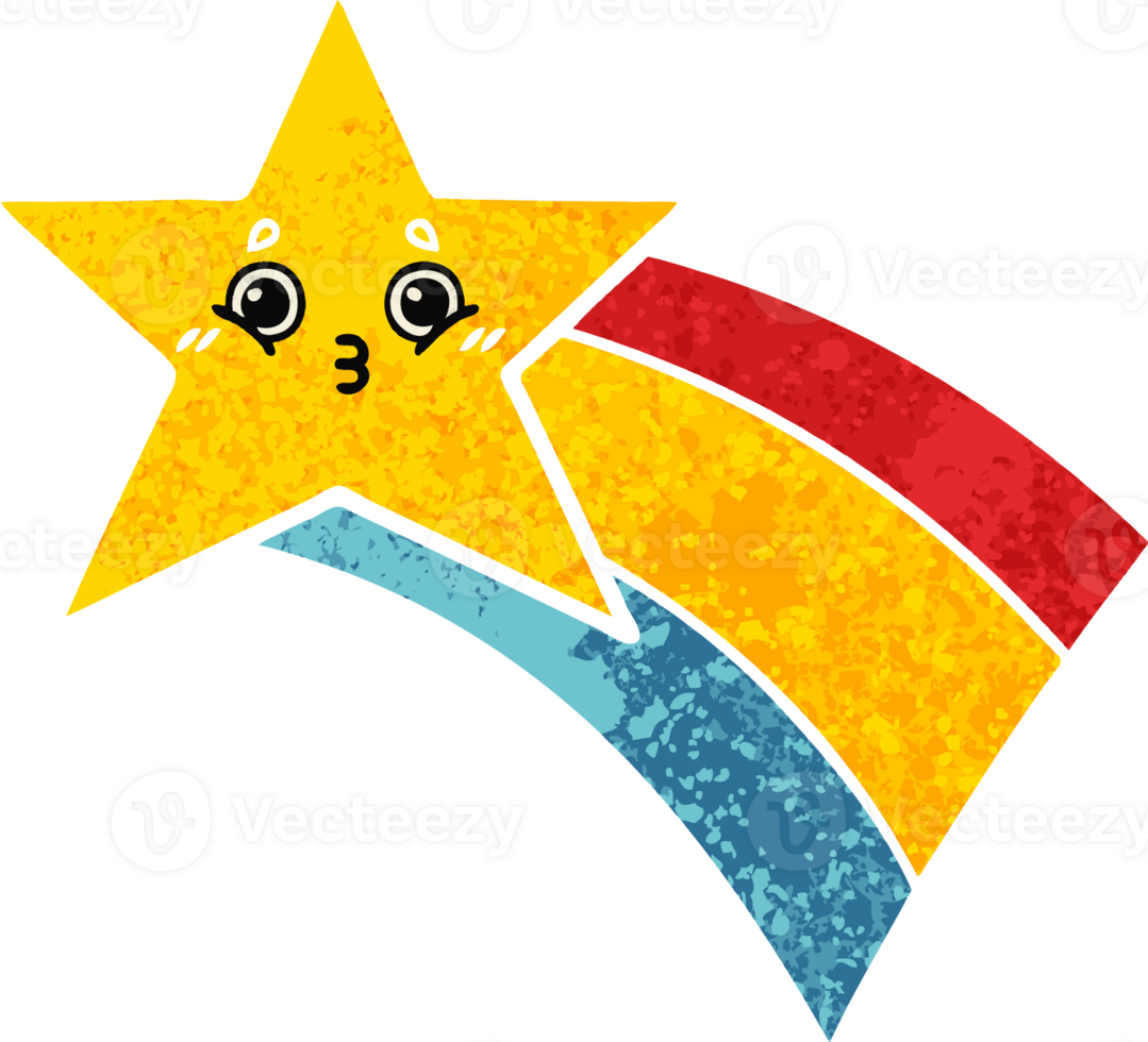 retro illustration style cartoon of a shooting rainbow star png
