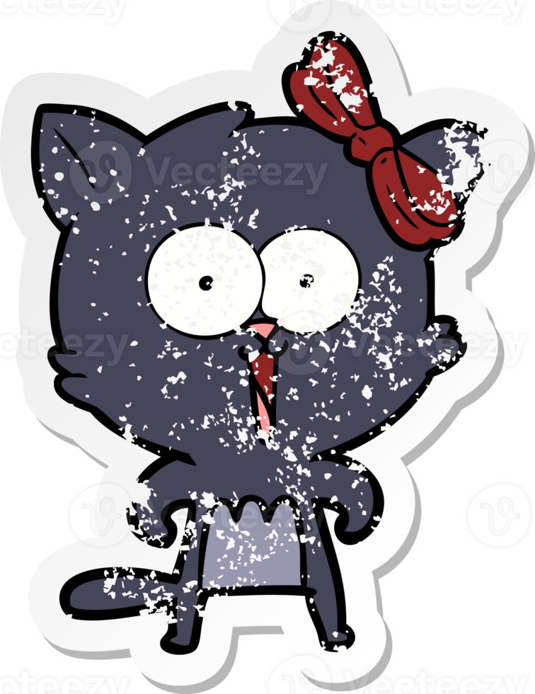 distressed sticker of a cartoon cat png