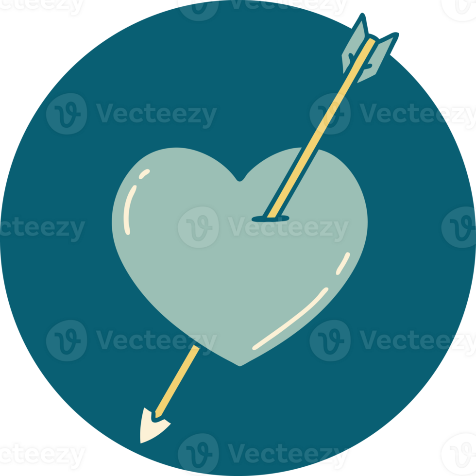 iconic tattoo style image of an arrow and heart png