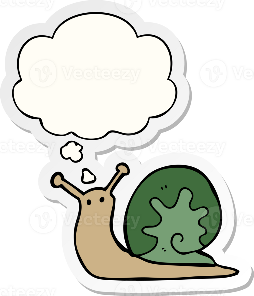 cartoon snail with thought bubble as a printed sticker png