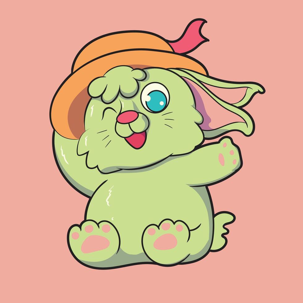 cute little rabbit wearing a ribbon hat vector