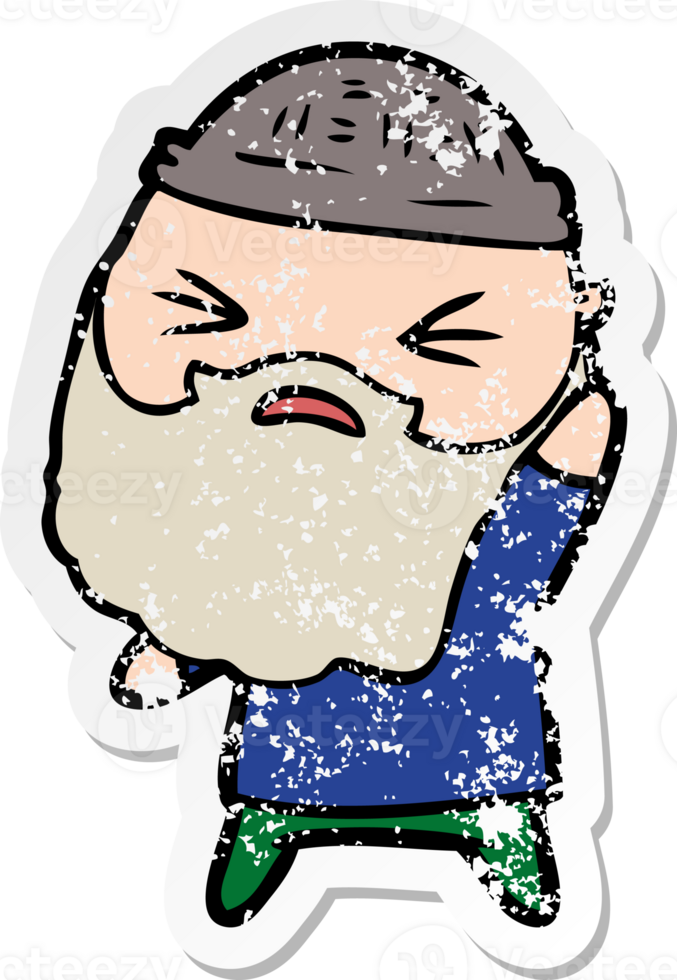 distressed sticker of a cartoon man with beard png