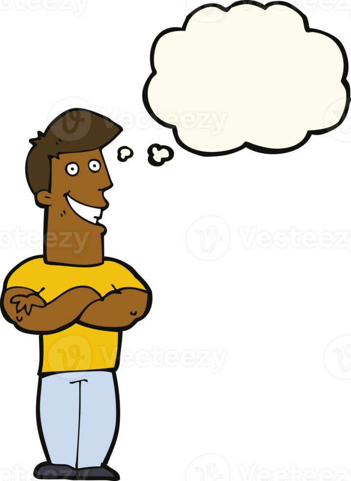 cartoon grinning man with thought bubble png