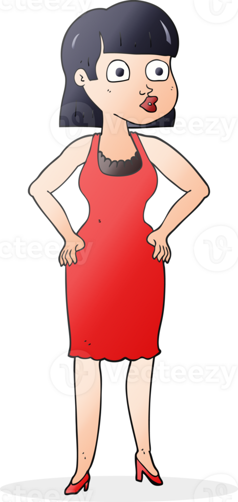 hand drawn cartoon woman in dress with hands on hips png