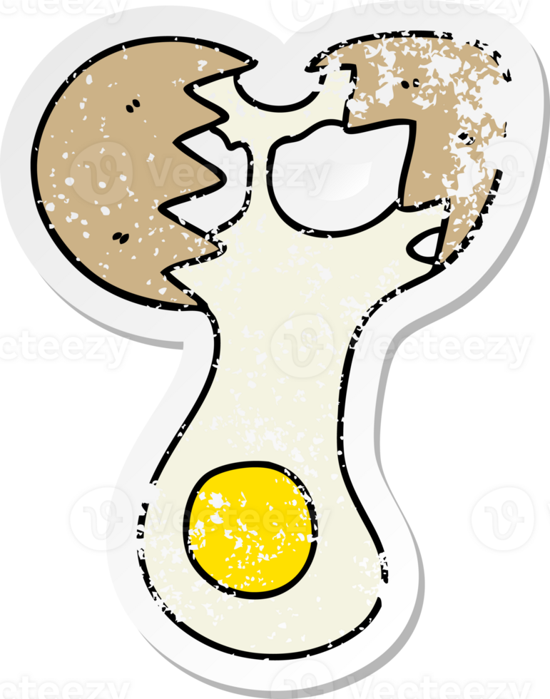 distressed sticker of a quirky hand drawn cartoon cracked egg png