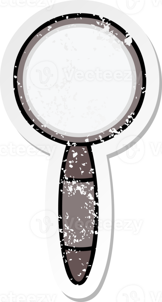 distressed sticker of a cute cartoon magnifying glass png