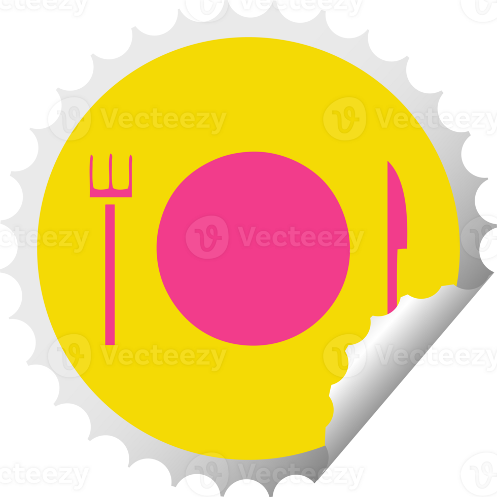 circular peeling sticker cartoon of a plate and cutlery png