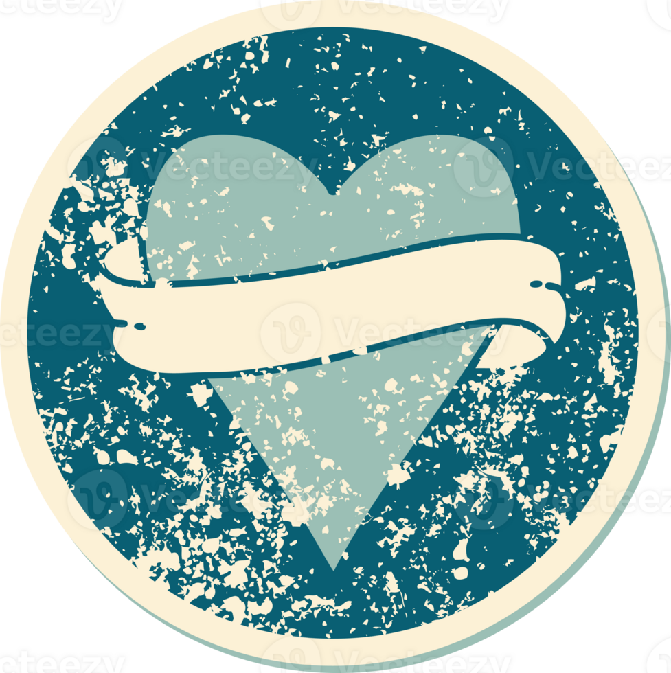iconic distressed sticker tattoo style image of a heart and banner png