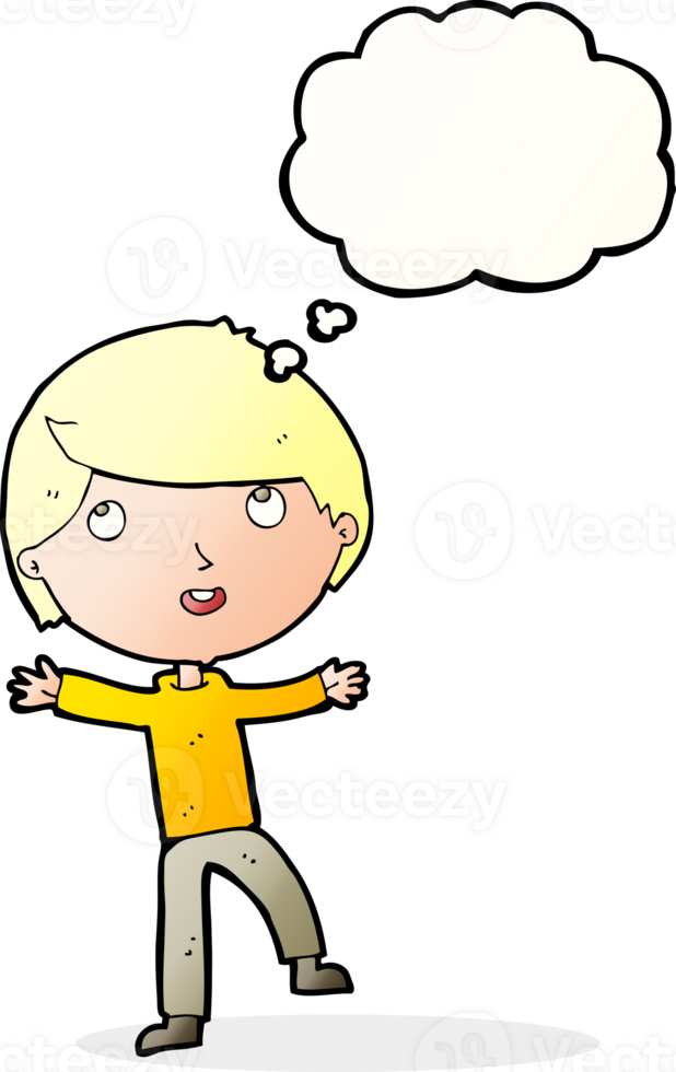 cartoon happy boy with thought bubble png