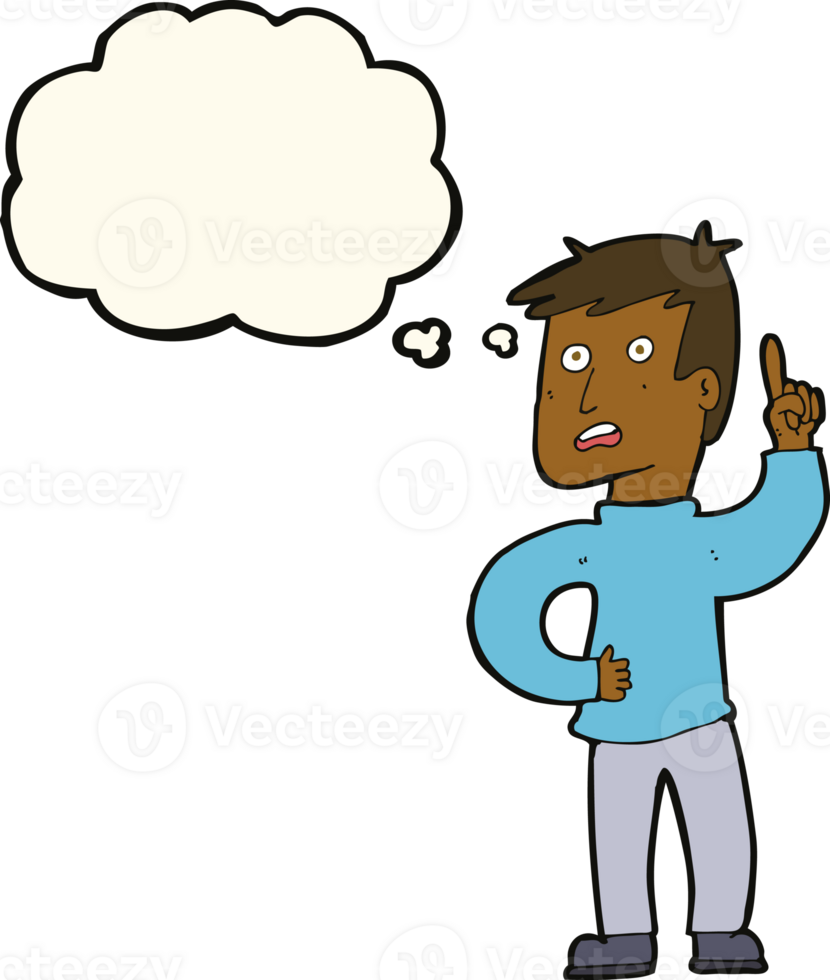cartoon boy with idea with thought bubble png