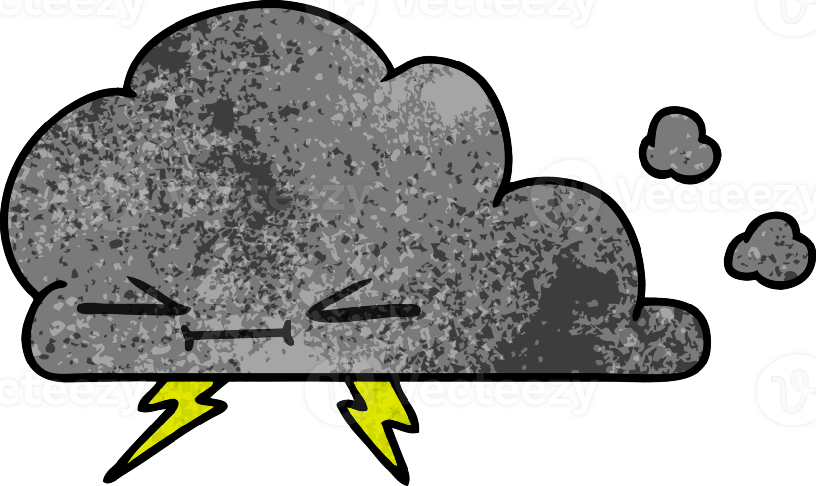 hand drawn textured cartoon of a grumpy lightening cloud png