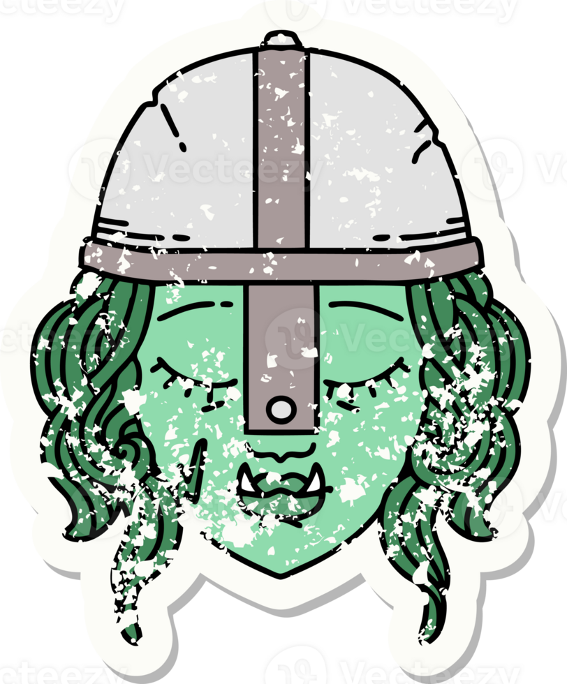 grunge sticker of a orc fighter character face png